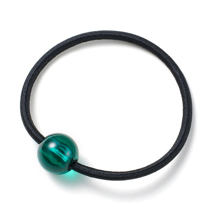 AZNAVORA Lucent Tiny Midi Ponytail Holder – Black Elastic Hair Tie with GREEN Bead