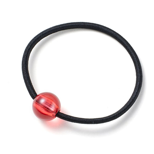 AZNAVORA Lucent Tiny Midi Ponytail Holder – Black Elastic Hair Tie with PINK Bead