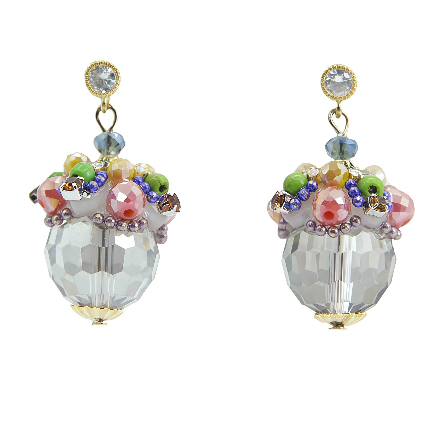 Handmade Italy Crystal Cluster Earrings | 925 Sterling Silver Posts | Elegant Statement Jewelry